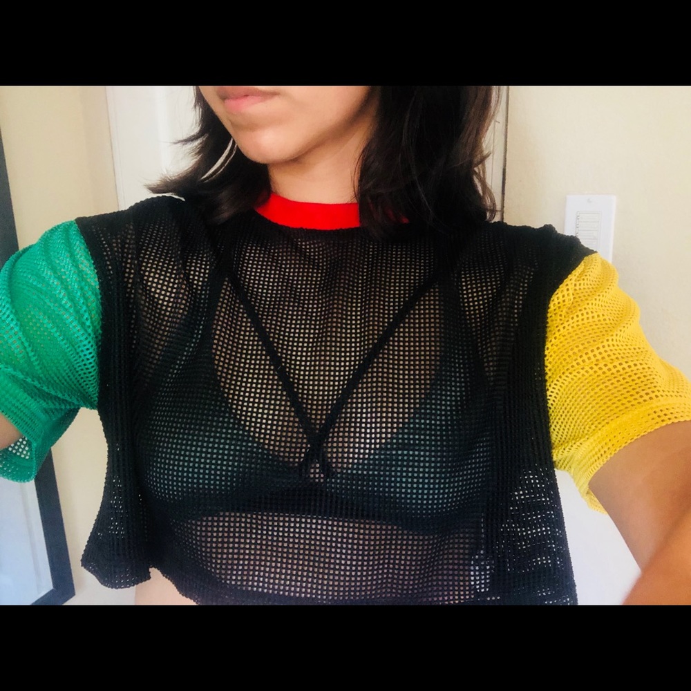 Forever 21 Rasta Mesh Crop